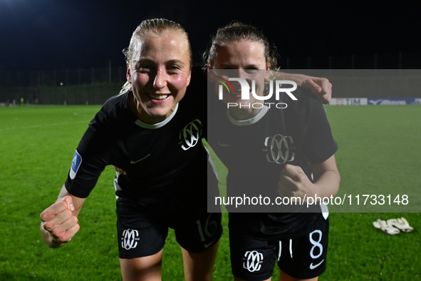 Julia Karlernas and Dominika Skorvankova of F.C. Como Women are in action during the 8th day of the Serie A Femminile eBay Championship betw...