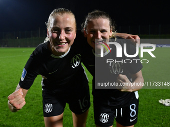 Julia Karlernas and Dominika Skorvankova of F.C. Como Women are in action during the 8th day of the Serie A Femminile eBay Championship betw...