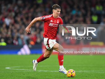 Ryan Yates of Nottingham Forest participates in the Premier League match between Nottingham Forest and West Ham United at the City Ground in...