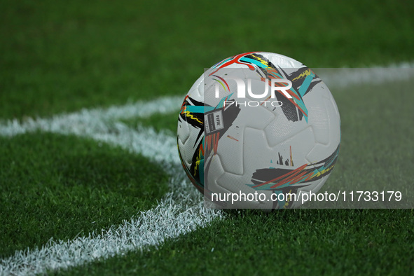 The official ball of Liga F is used during the match between FC Barcelona Women and SD Eibar Women, corresponding to week 8 of Liga F, at th...