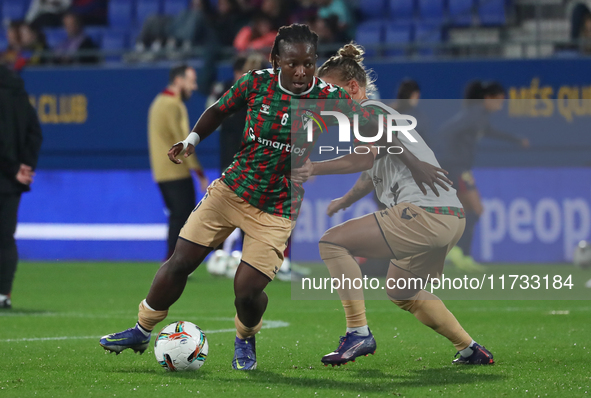 Bernadette Amani plays during the match between FC Barcelona Women and SD Eibar Women, corresponding to week 8 of the Liga F, at the Johan C...