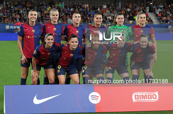 The FC Barcelona team plays during the match between FC Barcelona Women and SD Eibar Women, corresponding to week 8 of the Liga F, at the Jo...