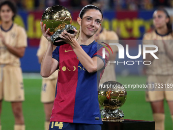 Aitana Bonmati offers her second Ballon d'Or to the fans before the match between FC Barcelona Women and SD Eibar Women, corresponding to we...