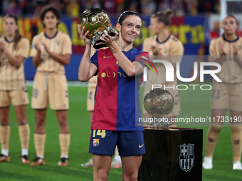 Aitana Bonmati offers her second Ballon d'Or to the fans before the match between FC Barcelona Women and SD Eibar Women, corresponding to we...