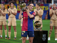 Aitana Bonmati offers her second Ballon d'Or to the fans before the match between FC Barcelona Women and SD Eibar Women, corresponding to we...