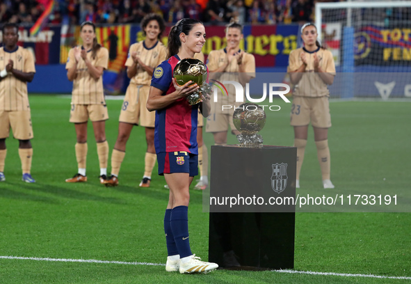 Aitana Bonmati offers her second Ballon d'Or to the fans before the match between FC Barcelona Women and SD Eibar Women, corresponding to we...