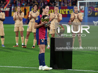 Aitana Bonmati offers her second Ballon d'Or to the fans before the match between FC Barcelona Women and SD Eibar Women, corresponding to we...