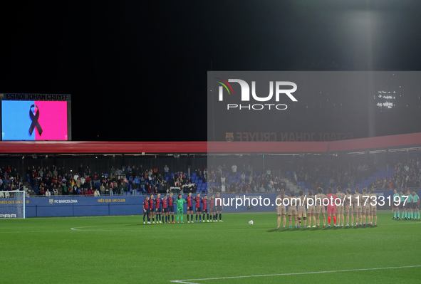 A minute of silence takes place for the victims and those affected by the DANA in Valencia, before the match between FC Barcelona Women and...