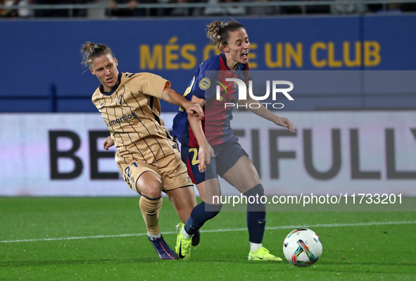 Annelie Leitner commits a penalty on Ona Batlle during the match between FC Barcelona Women and SD Eibar Women, corresponding to week 8 of t...