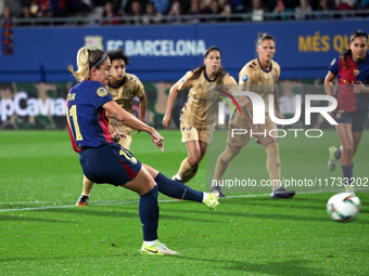 Alexia Putellas scores a penalty during the match between FC Barcelona Women and SD Eibar Women, corresponding to week 8 of the Liga F, play...