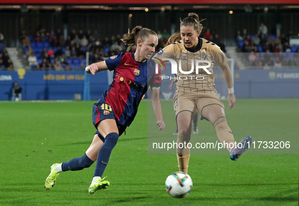 Caroline Graham Hansen and Annelie Leitner play during the match between FC Barcelona Women and SD Eibar Women, corresponding to week 8 of L...