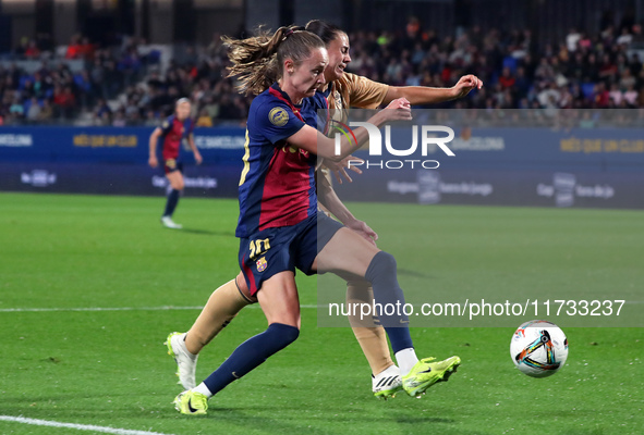 Caroline Graham Hansen and Eider Arana play during the match between FC Barcelona Women and SD Eibar Women, corresponding to week 8 of the L...