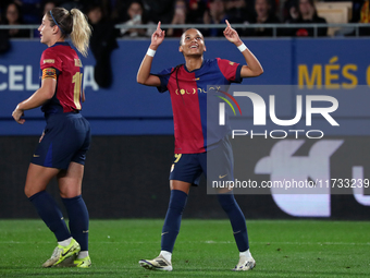 Vicky Lopez celebrates a goal during the match between FC Barcelona Women and SD Eibar Women, corresponding to week 8 of the Liga F, played...