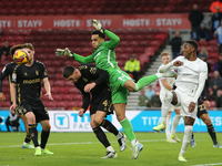 Coventry City goalkeeper Oliver Dovin spills a cross during the Sky Bet Championship match between Middlesbrough and Coventry City at the Ri...