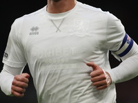 Middlesbrough wears a white kit as part of No More Red Day to raise knife crime awareness during the Sky Bet Championship match between Midd...