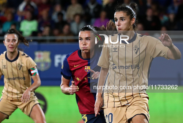 Ingrid Engen and Mireia Masegur play during the match between FC Barcelona Women and SD Eibar Women, corresponding to week 8 of the Liga F,...