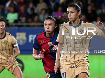 Ingrid Engen and Mireia Masegur play during the match between FC Barcelona Women and SD Eibar Women, corresponding to week 8 of the Liga F,...