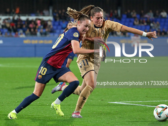 Caroline Graham Hansen and Laura Fernandez play during the match between FC Barcelona Women and SD Eibar Women, corresponding to week 8 of t...