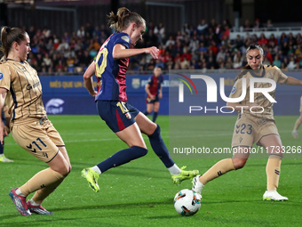 Caroline Graham Hansen and Laura Fernandez play during the match between FC Barcelona Women and SD Eibar Women, corresponding to week 8 of t...