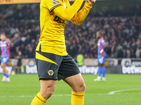 Joao Gomes of Wolves gestures to the fans following his goal during the Premier League match between Wolverhampton Wanderers and Crystal Pal...