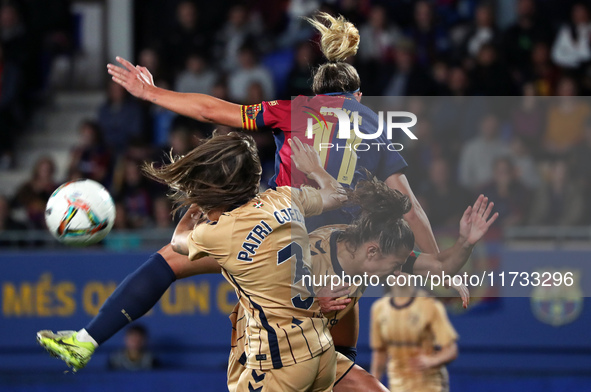 Patri Ojeda, Ane Campos, and Alexia Putellas play during the match between FC Barcelona Women and SD Eibar Women, corresponding to week 8 of...