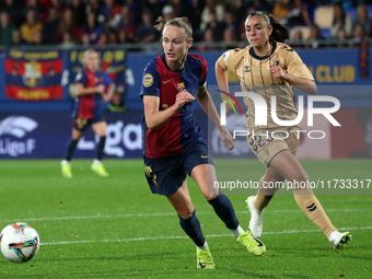 Caroline Graham Hansen and Eider Arana play during the match between FC Barcelona Women and SD Eibar Women, corresponding to week 8 of the L...