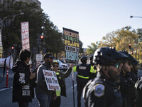 The women's march takes place in Washington, D.C., on November 2, 2024, where thousands of people gather at Freedom Plaza. Eight counter-pro...