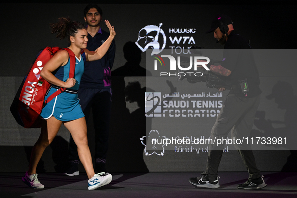 RIYADH, SAUDI ARABIA - NOVEMBER 02: Jasmine Paolini of Italy arrives ahead of her match against Kazakhstan's Elena Rybakina at the 2024 WTA...