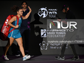 RIYADH, SAUDI ARABIA - NOVEMBER 02: Jasmine Paolini of Italy arrives ahead of her match against Kazakhstan's Elena Rybakina at the 2024 WTA...