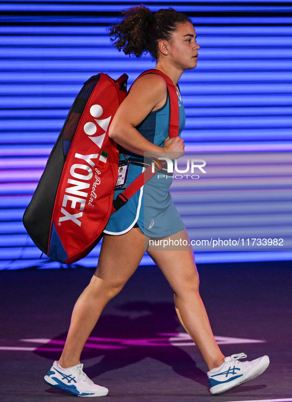 RIYADH, SAUDI ARABIA - NOVEMBER 02: Jasmine Paolini of Italy arrives ahead of her match against Kazakhstan's Elena Rybakina at the 2024 WTA...