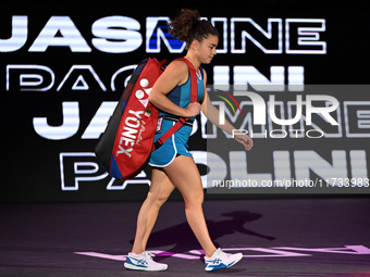 RIYADH, SAUDI ARABIA - NOVEMBER 02: Jasmine Paolini of Italy arrives ahead of her match against Kazakhstan's Elena Rybakina at the 2024 WTA...