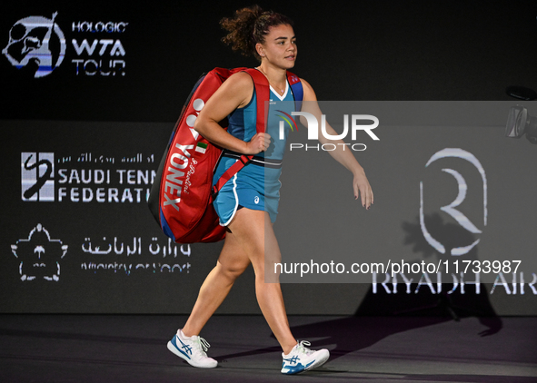 RIYADH, SAUDI ARABIA - NOVEMBER 02: Jasmine Paolini of Italy arrives ahead of her match against Kazakhstan's Elena Rybakina at the 2024 WTA...