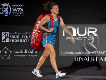 RIYADH, SAUDI ARABIA - NOVEMBER 02: Jasmine Paolini of Italy arrives ahead of her match against Kazakhstan's Elena Rybakina at the 2024 WTA...