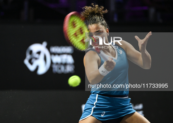 RIYADH, SAUDI ARABIA - NOVEMBER 02: Jasmine Paolini of Italy in action during her match against Kazakhstan's Elena Rybakina at the 2024 WTA...