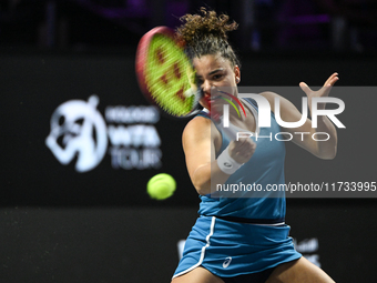 RIYADH, SAUDI ARABIA - NOVEMBER 02: Jasmine Paolini of Italy in action during her match against Kazakhstan's Elena Rybakina at the 2024 WTA...