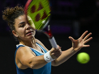 RIYADH, SAUDI ARABIA - NOVEMBER 02: Jasmine Paolini of Italy in action during her match against Kazakhstan's Elena Rybakina at the 2024 WTA...