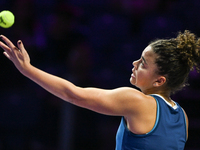 RIYADH, SAUDI ARABIA - NOVEMBER 02: Jasmine Paolini of Italy in action during her match against Kazakhstan's Elena Rybakina at the 2024 WTA...