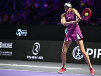 RIYADH, SAUDI ARABIA - NOVEMBER 02: Elena Rybakina of Kazakhstan during her match against Jasmine Paolini of Italy at the 2024 WTA Finals, p...