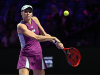 RIYADH, SAUDI ARABIA - NOVEMBER 02: Elena Rybakina of Kazakhstan during her match against Jasmine Paolini of Italy at the 2024 WTA Finals, p...