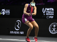 RIYADH, SAUDI ARABIA - NOVEMBER 02: Elena Rybakina of Kazakhstan during her match against Jasmine Paolini of Italy at the 2024 WTA Finals, p...