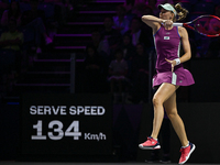 RIYADH, SAUDI ARABIA - NOVEMBER 02: Elena Rybakina of Kazakhstan during her match against Jasmine Paolini of Italy at the 2024 WTA Finals, p...