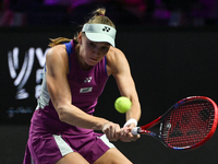 RIYADH, SAUDI ARABIA - NOVEMBER 02: Elena Rybakina of Kazakhstan during her match against Jasmine Paolini of Italy at the 2024 WTA Finals, p...