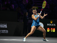 RIYADH, SAUDI ARABIA - NOVEMBER 02: Jasmine Paolini of Italy in action during her match against Kazakhstan's Elena Rybakina at the 2024 WTA...