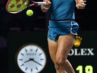 RIYADH, SAUDI ARABIA - NOVEMBER 02: Jasmine Paolini of Italy in action during her match against Kazakhstan's Elena Rybakina at the 2024 WTA...