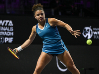 RIYADH, SAUDI ARABIA - NOVEMBER 02: Jasmine Paolini of Italy in action during her match against Kazakhstan's Elena Rybakina at the 2024 WTA...