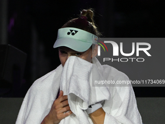 RIYADH, SAUDI ARABIA - NOVEMBER 02: Elena Rybakina of Kazakhstan during her match against Jasmine Paolini of Italy at the 2024 WTA Finals, p...