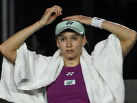 RIYADH, SAUDI ARABIA - NOVEMBER 02: Elena Rybakina of Kazakhstan during her match against Jasmine Paolini of Italy at the 2024 WTA Finals, p...