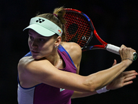 RIYADH, SAUDI ARABIA - NOVEMBER 02: Elena Rybakina of Kazakhstan during her match against Jasmine Paolini of Italy at the 2024 WTA Finals, p...