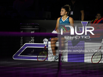 RIYADH, SAUDI ARABIA - NOVEMBER 02: Jasmine Paolini of Italy during her match against Kazakhstan's Elena Rybakina at the 2024 WTA Finals, pa...