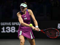 RIYADH, SAUDI ARABIA - NOVEMBER 02: Jasmine Paolini of Italy in action during her match against Kazakhstan's Elena Rybakina at the 2024 WTA...